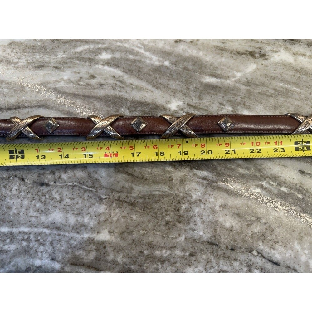 1990s Brighton Womens S Brown Leather Belt Silver XS And Diamond Concho Western - Picture 13 of 15